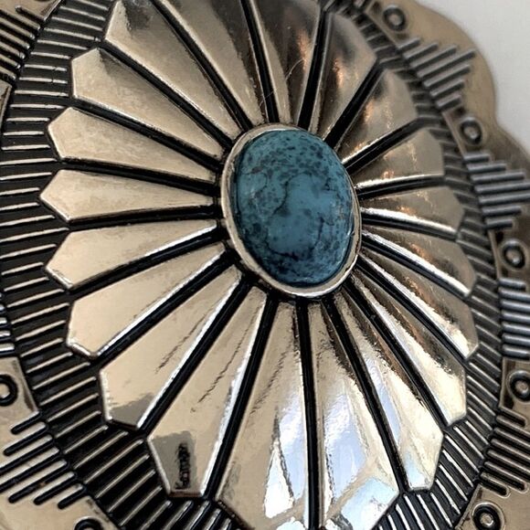 Western Cowgirl Concho Hair Tie, Silver & Faux Turquoise, Native American Style - Picture 6 of 10